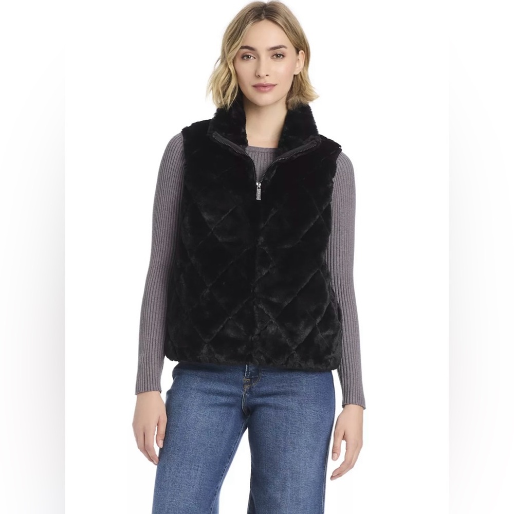 NWT Women's Modern Supply by Sanctuary Faux Fur Puffer Vest in Black XXL